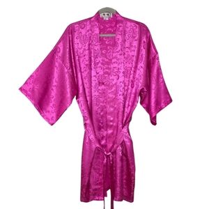 Vintage Eastern Collection Pink Embossed Oriental Pattern Silk Kimono Robe L/XL